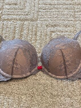 Victoria’s Secret Dream Angels Push Up Bra 34D Grey Silver Pink Bow Underwire
